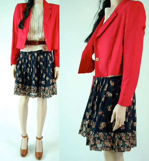 vintage 80s linen blend RED CROPPED BLAZER fitted jacket s/m