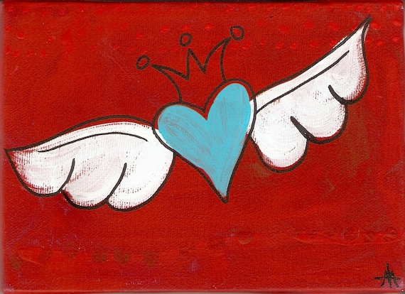 50% off Turquoise winged heart with crown in red