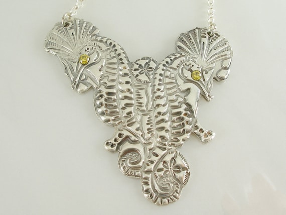 Seahorses and Reef Solid Silver Pendant and Necklace