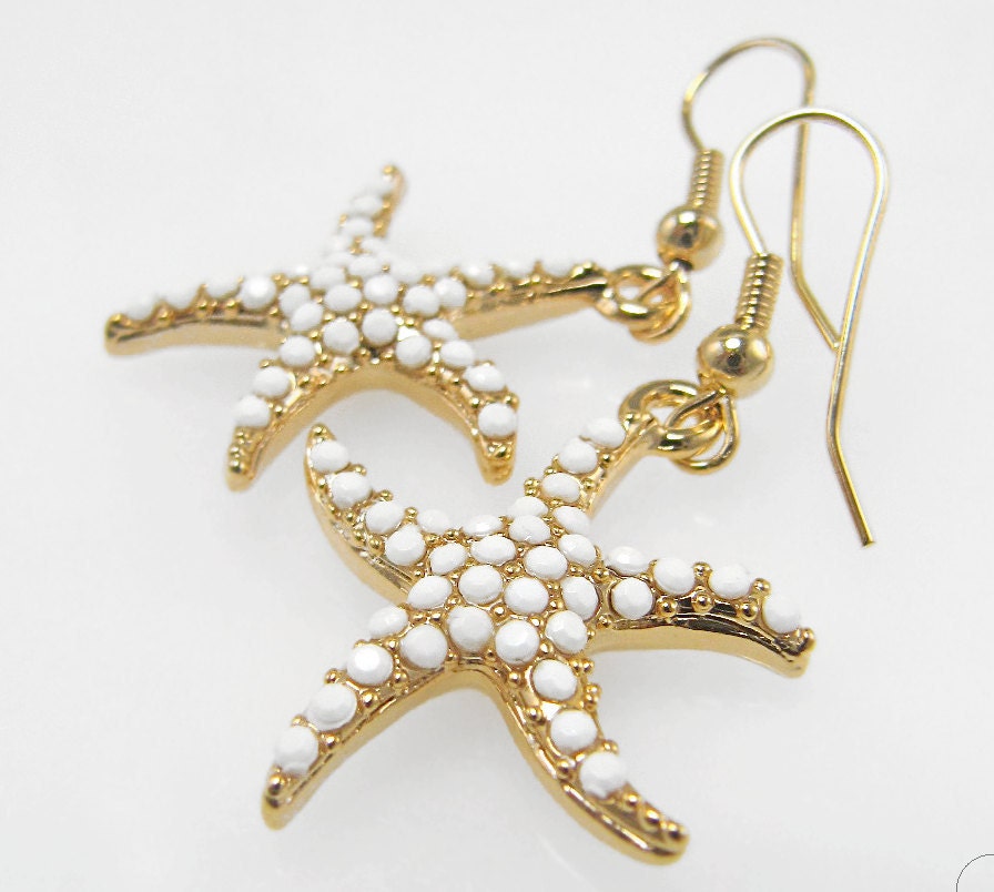 White Petite Starfish Earrings - 20 Off Regular Price