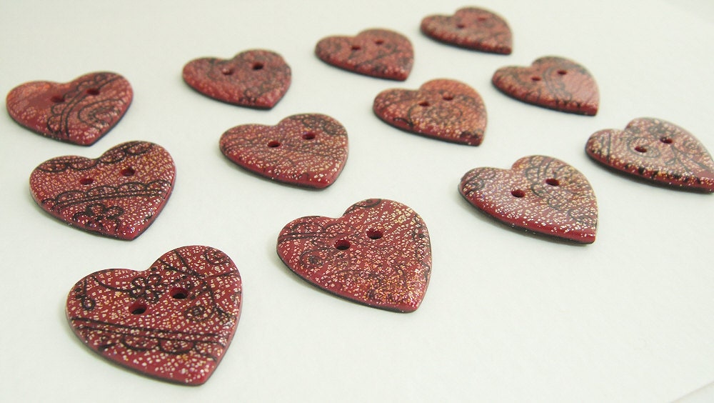 4 Sparkly red buttons, polymer clay