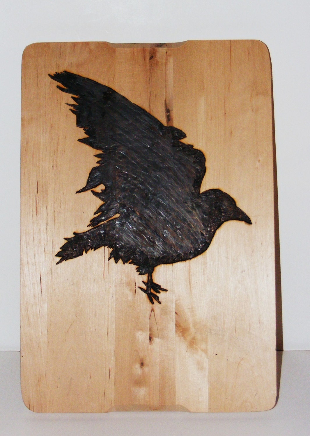 Flying Raven Cutting Board Wood Burning Pyrography