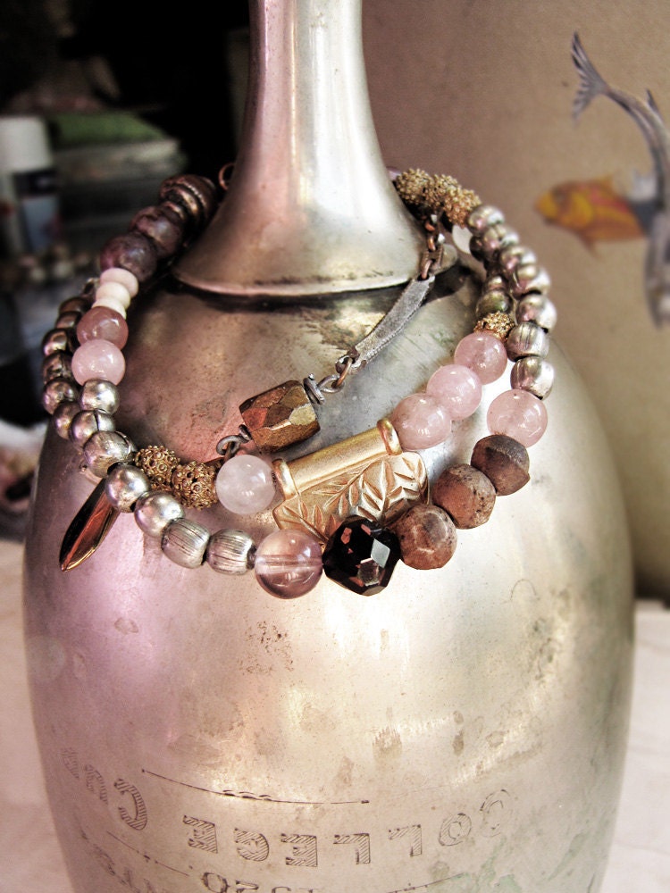 three waters - tribal sci fi bracelet - 3 strand bohemian - vintage beads