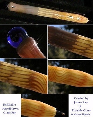Le Boss - Refillable Handblown Boro Art Glass Pen - Cobalt and Cognac