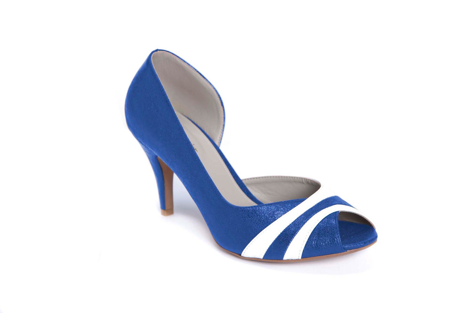 Roni Kantor Vintage inspired - ODELYA heels - sailor white and blue - FREE SHIPPING
