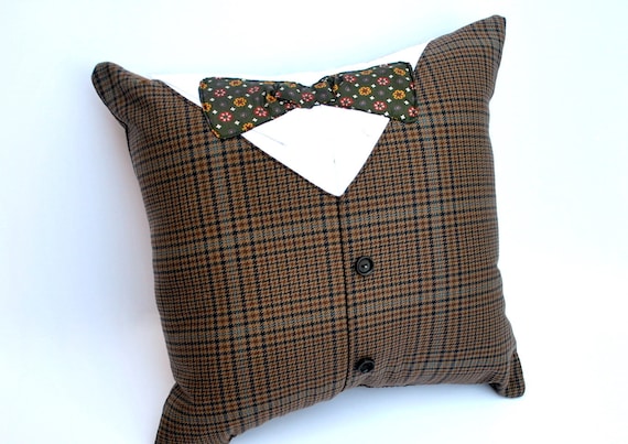 Recycled Men's Suit and Bow Tie Pillow