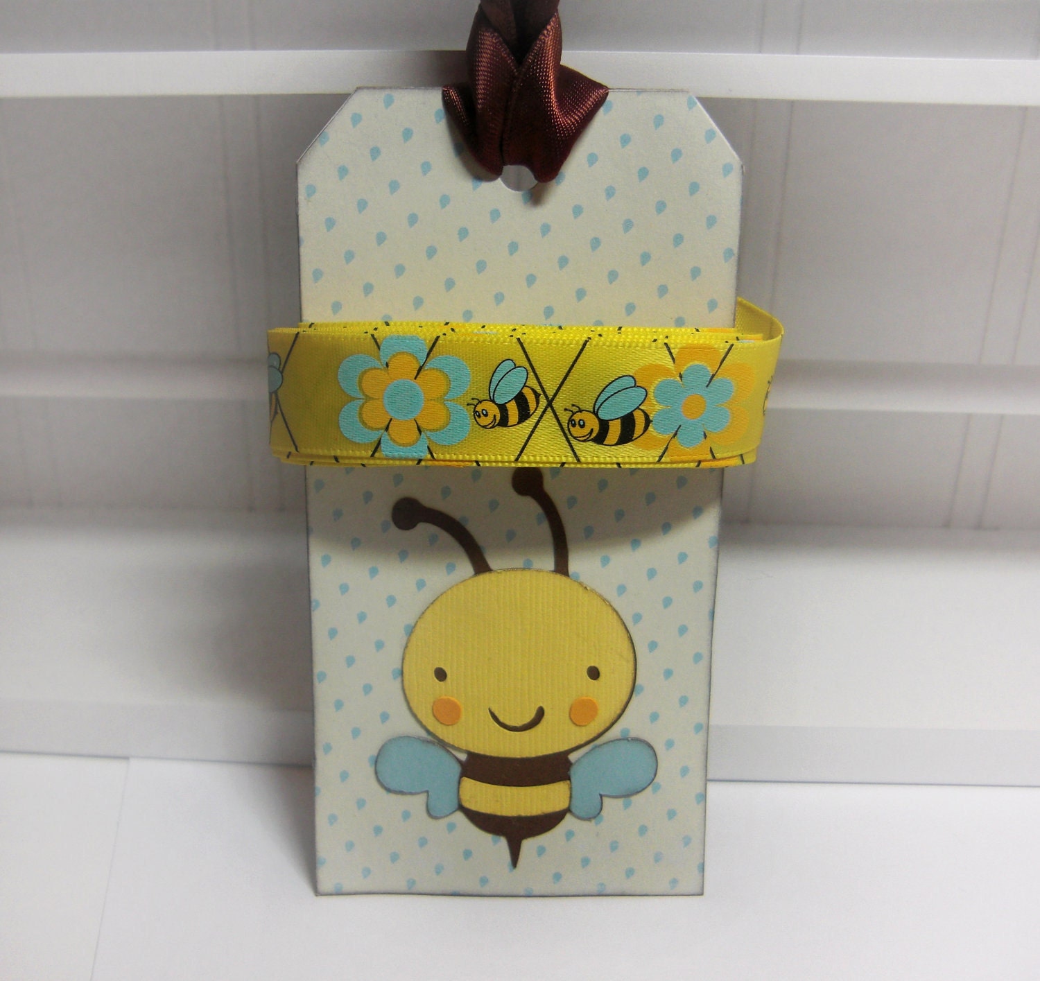 Beeutiful Buzzing Bees- Ribbon Trim Embellishments - ( 3 yards) 5/8 inch with Polka dot Handmade Tag by LittlePinkKangaroo