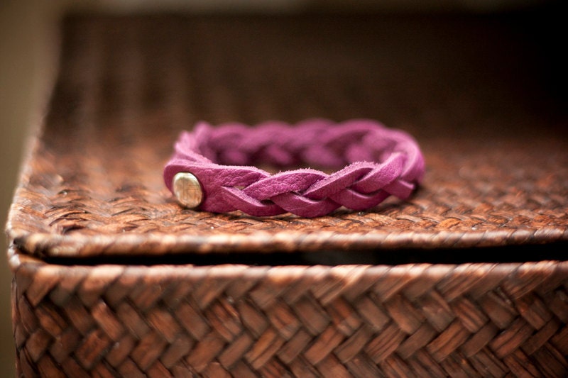Amethyst Purple Braided Leather Bracelet