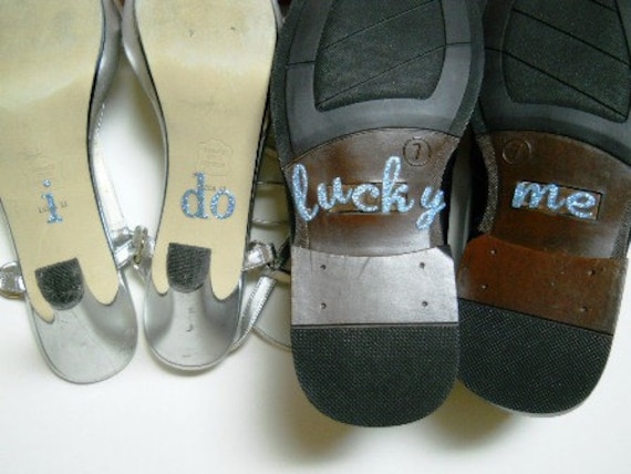 His & Hers I DO Shoe Stickers in Blue Glitter  Something Blue for Your shoe I Do for you and Lucky Me for Him