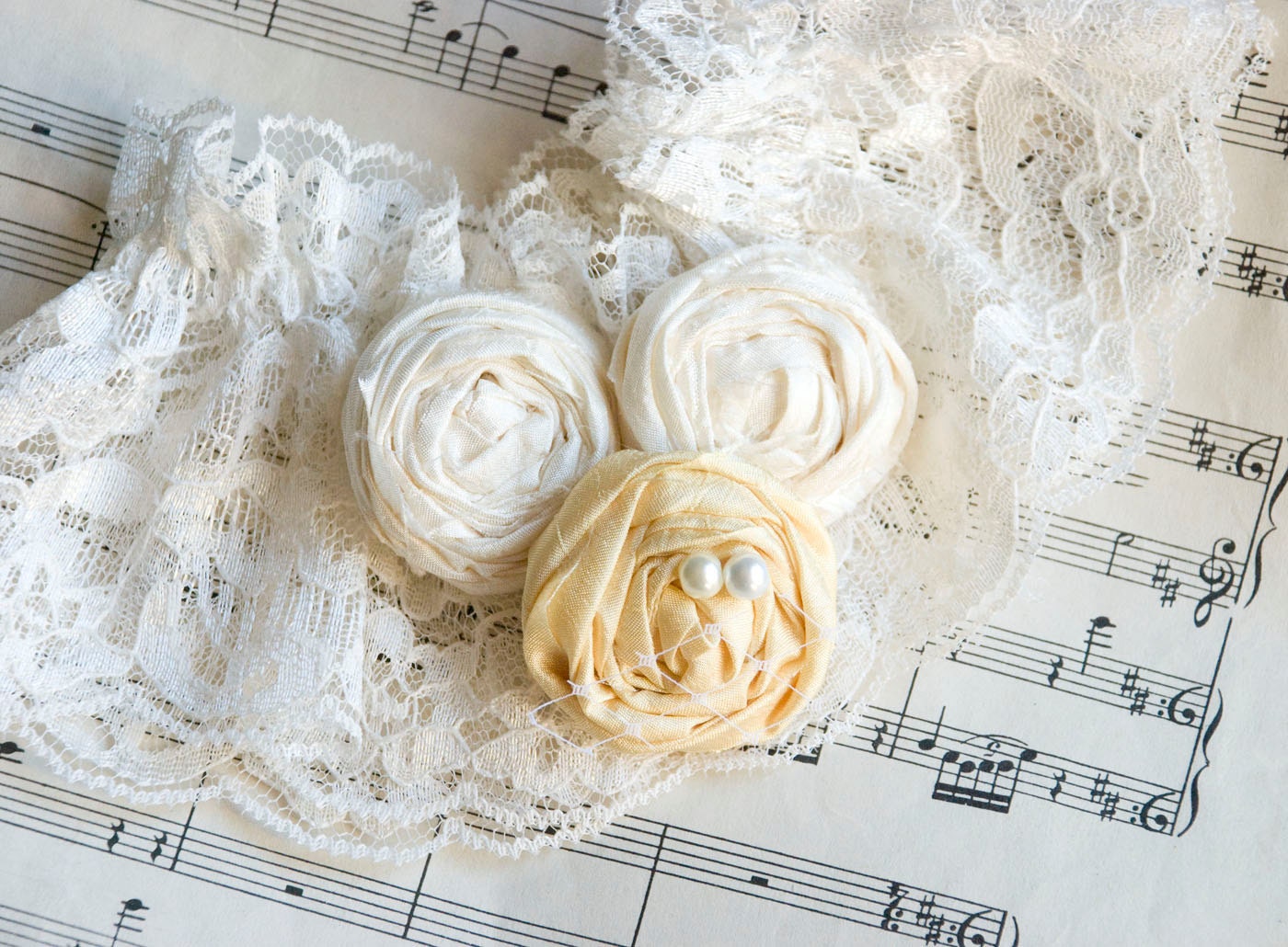 Vintage Style Rosette Garter SET in Summer Yellow ...choose your colors...ships next day