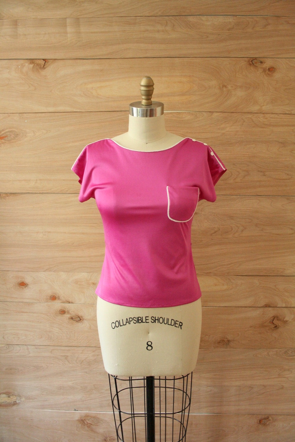 Vintage 70s Fuschia Top with Piping