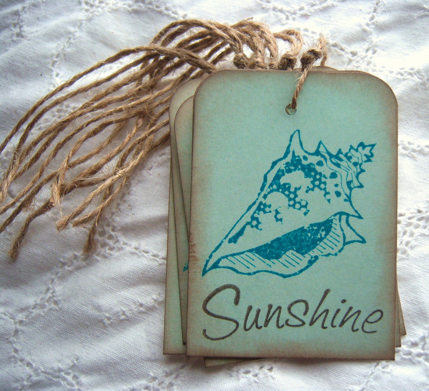 Sunshine and Seashells Hang Tags - Jute Twine and Vintage Inspired
