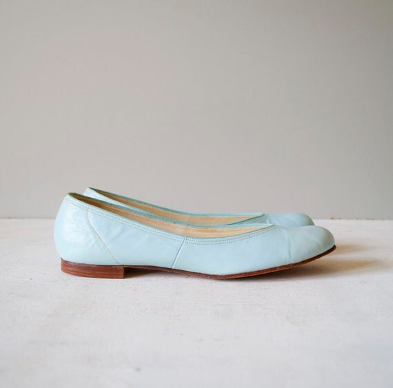Vintage 60s SKY BLUE Leather Flats by MariesVintage on Etsy women eur 40