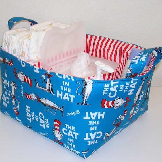 Dr. Seuss Blue Cat in the Hat Fabric Organizer Bin Basket Diaper Caddy ..... WITH Dividers