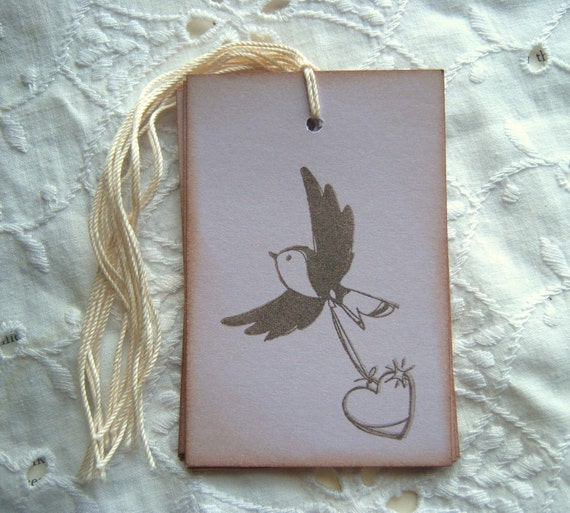 BIRD Hang Tags - Lavender, Flying, Heart, Love