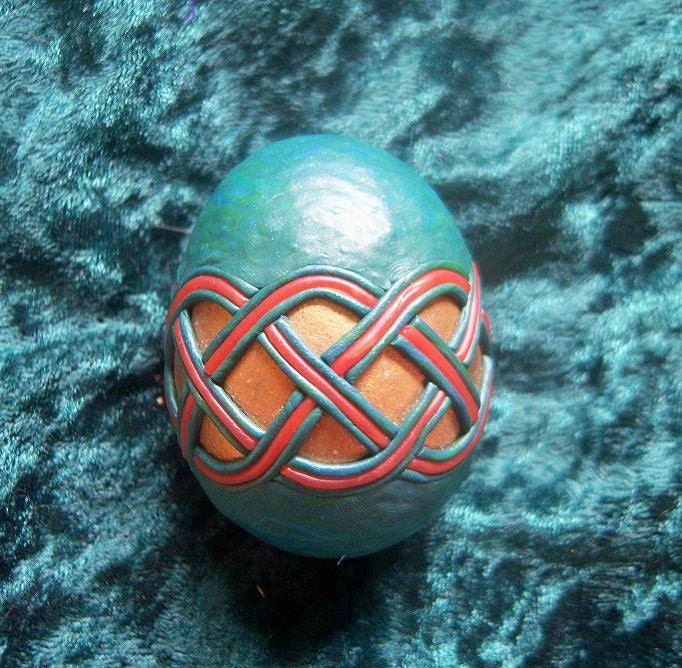 Gryphon Egg Polymer Clay Knotwork Egg Green Blue Red And Gold