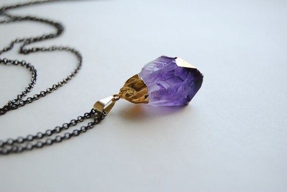 Gold Dipped Amethyst Crystal Necklace No. 2 - Free Shipping in the US