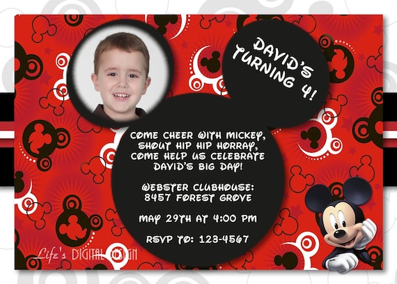 Disney Mickey Mouse Ears Birthday Invitation with Photo Options for Boy or Girl - I Customize U Print
