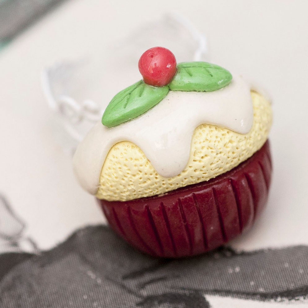 Roscata Cherry Vanilla Cupcake Ring - Handmade Miniature Polymer Clay Food Miniature Art Jewelry