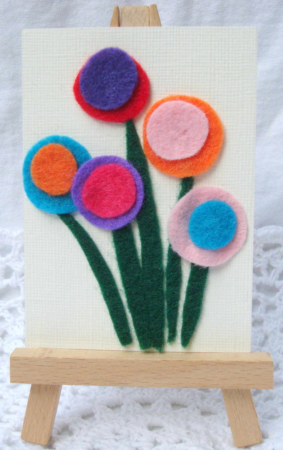 ACEO Felt Flowers Colorful Abstract Original Art