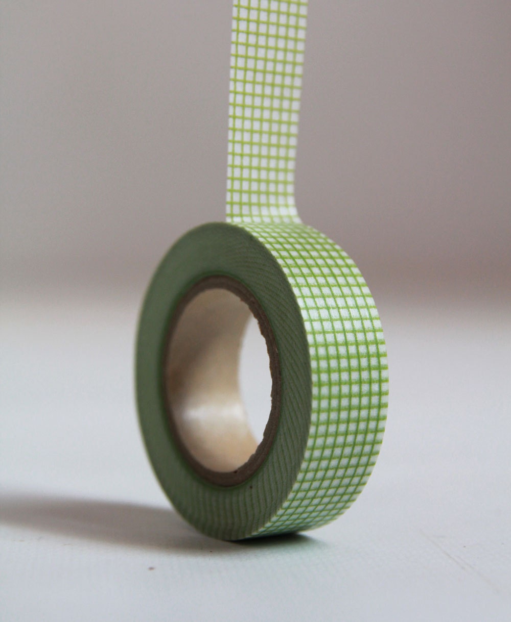 GREEN GRID Japanese Washi Tape- Single Roll 15mm