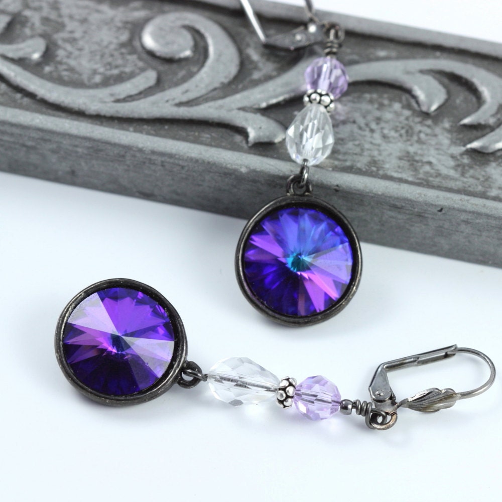 Deep Purple Blue Crystal Earrings with by abacusbeadcreations romantic 