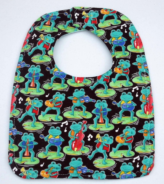 Musical Frogs Baby Bib for the loveformalaciababies -  Handmade By Sewinggranny