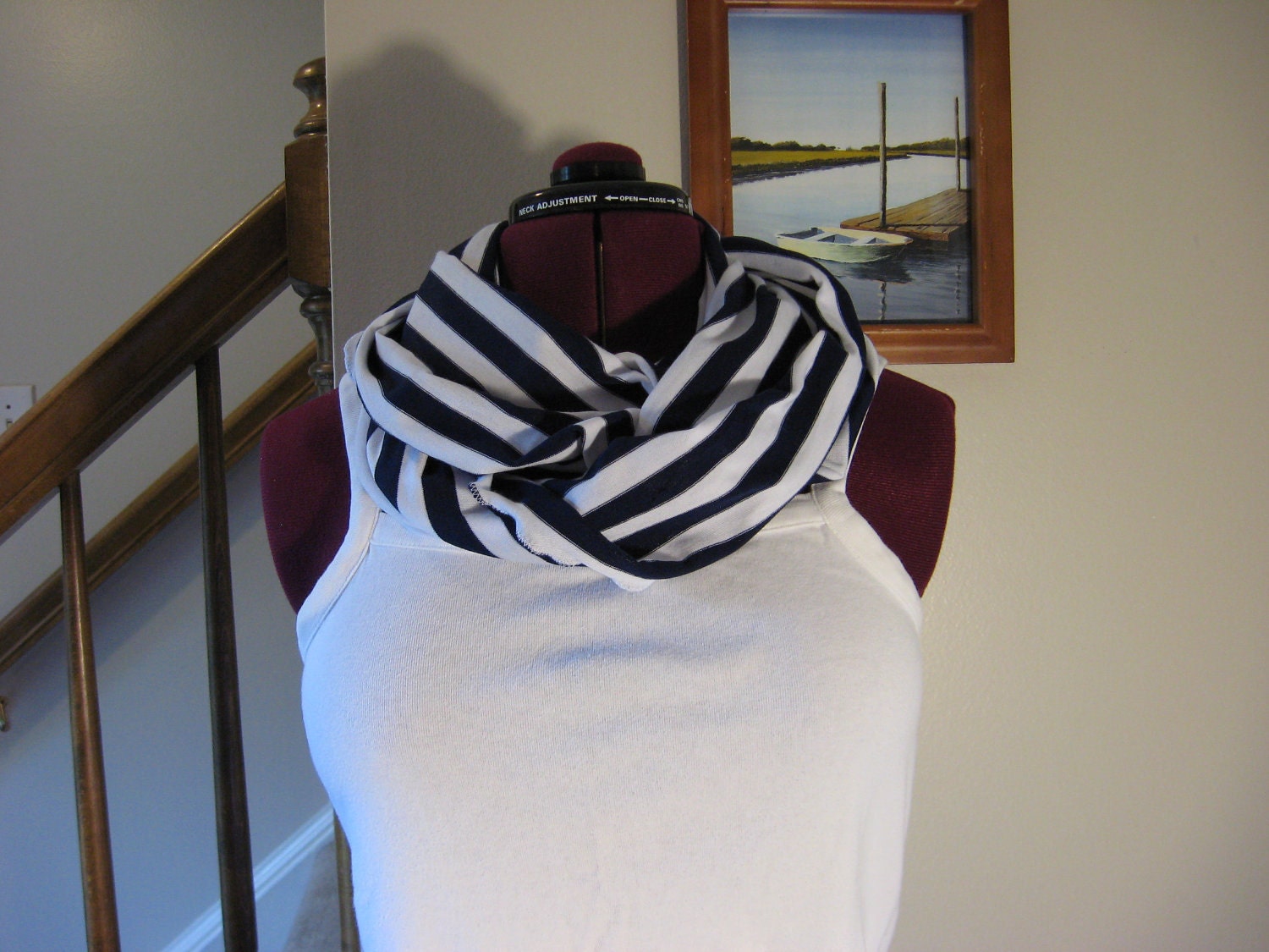 Infinity scarf in nautical blue stripe