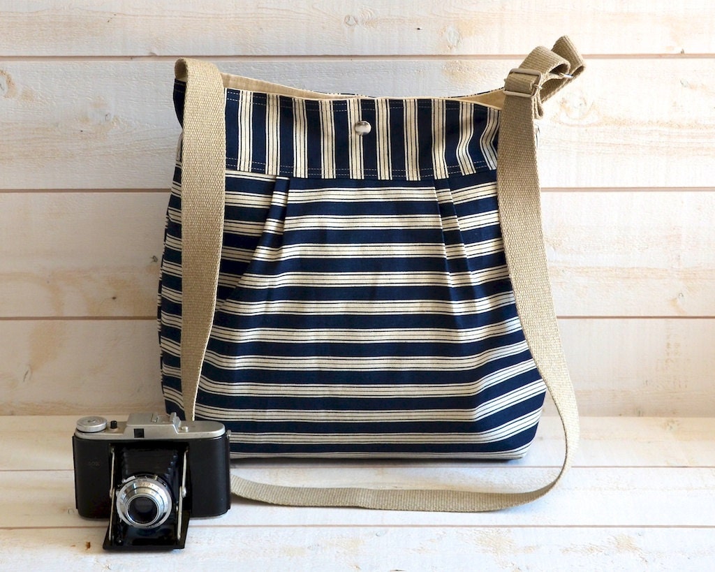 Diaper bag - Shoulder Bag - Messenger -Travel bag SAIL TOTE -Water resistant -STOCKHOLM Ticking Navy and Ecru  Stripes -8 Pockets