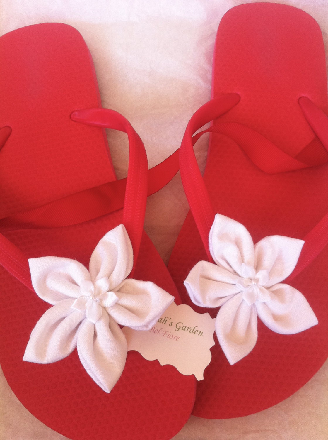 Red Flip Flops with White Fabric Flower