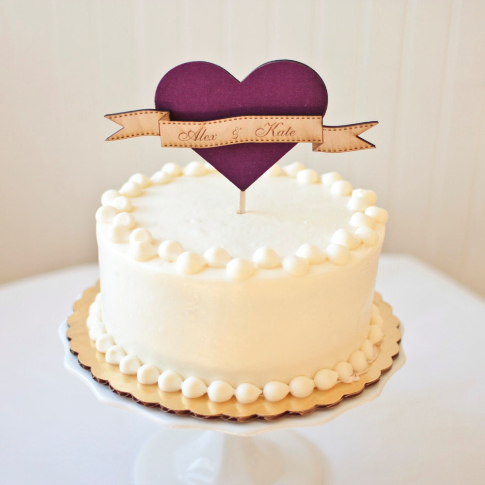 The Woodland Heart Wedding Cake Topper in Berry Birch Wood