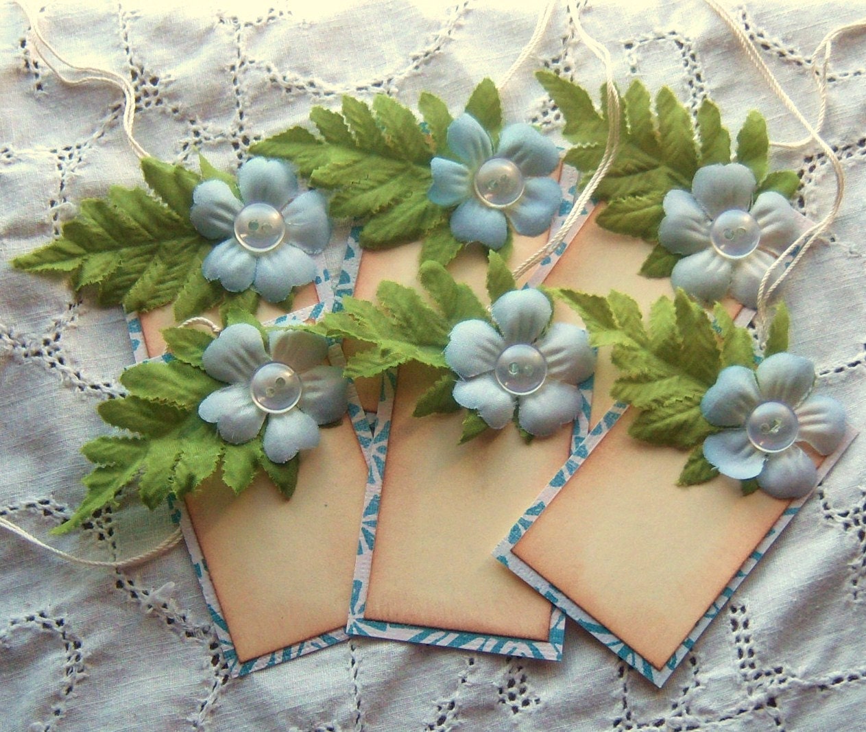 Floral Hang Tags- 3 Dimensional Silk Flowers - Shabby Chic