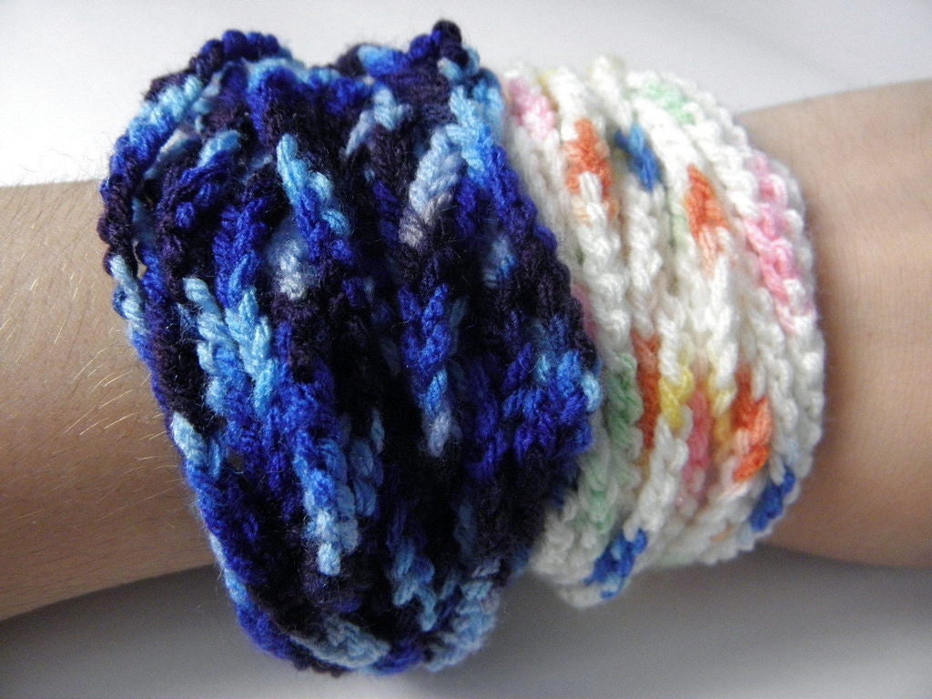Crocheted wire bracelet fluffy multicolour gradient