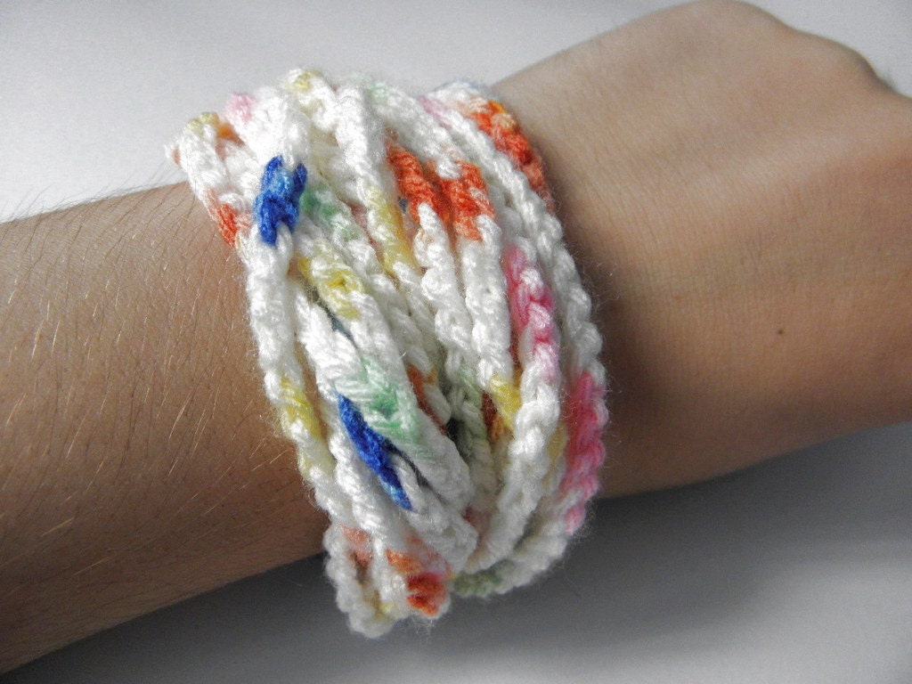 Crocheted wire bracelet fluffy multicolour gradient