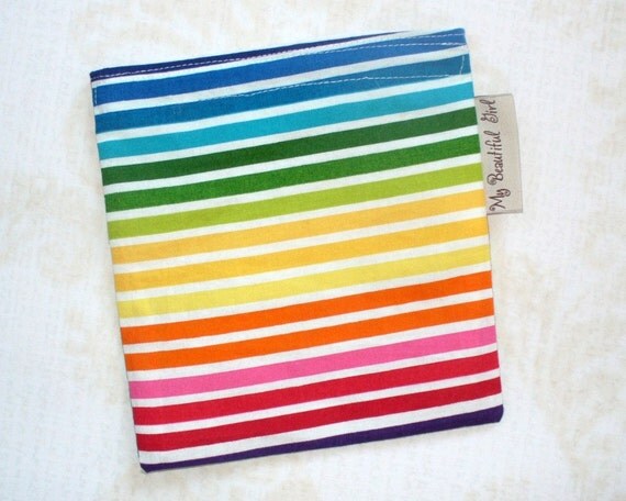 Rainbow Stripes ReUsable Cloth Sandwich Bag, Eco Friendly, Handmade