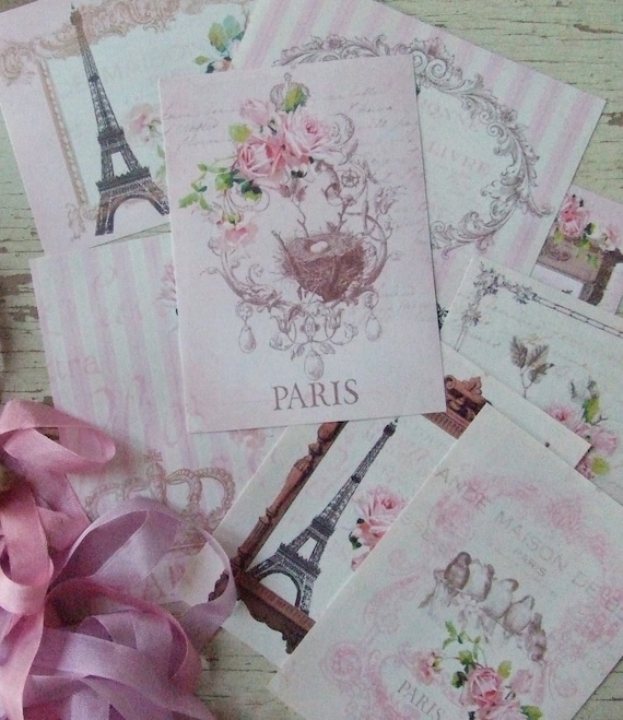 For Julie-Ann - Shabby Chic French cards -  Baby Pink Paris Cards - embellishments