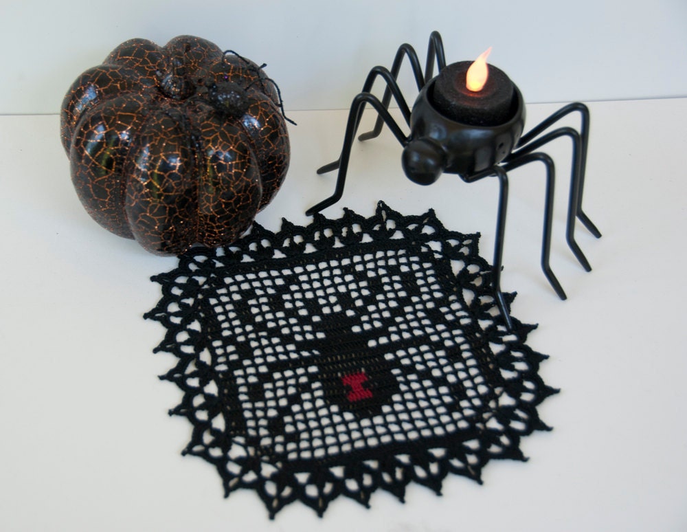 She won't bite, crocheted black widow spider, 7 inch square