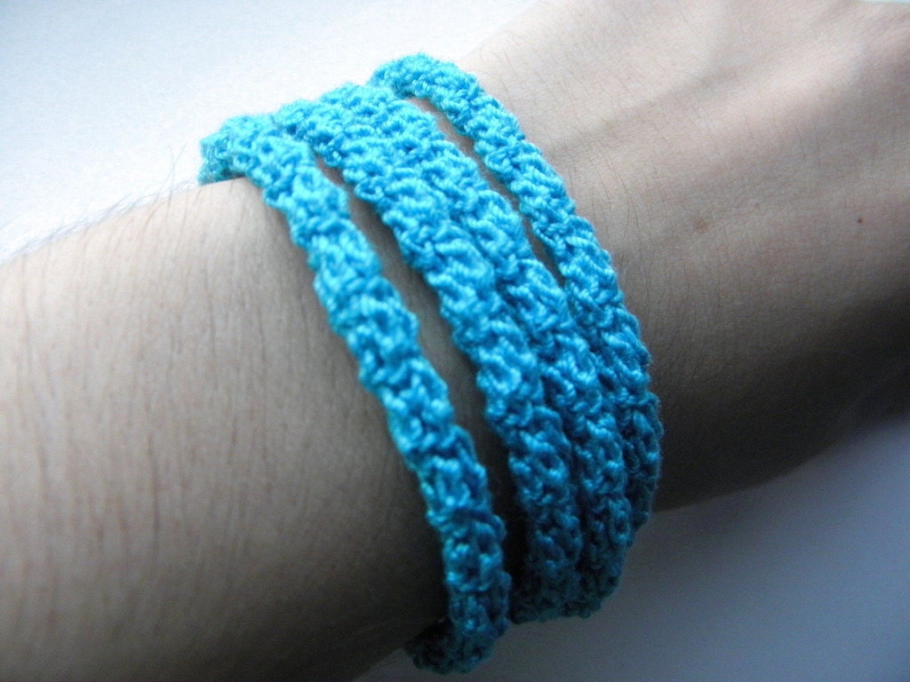 Crochet bracelet made of cotton blue color
