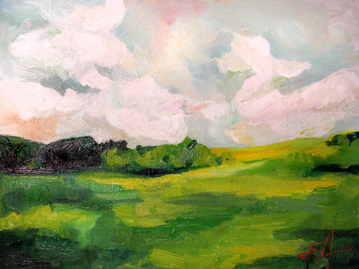 The Grass Looks Greener When the Sky Dances An Original Oil Landscape Painting by Emily Jeffords