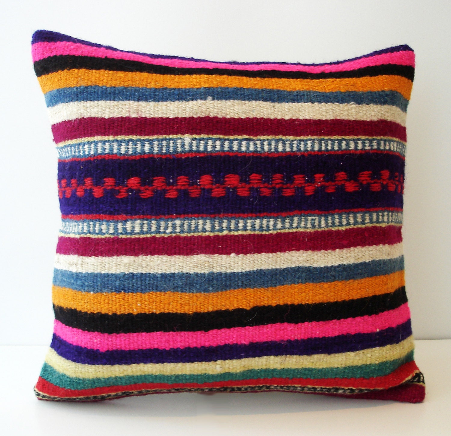 Sukan / Hand Woven - Turkish Striped Kilim Pillow Cover - 18x18