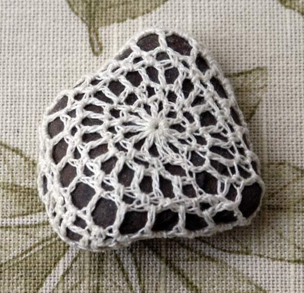 Crochet Lace Rock, Crocheted Stone Art, One of a Kind