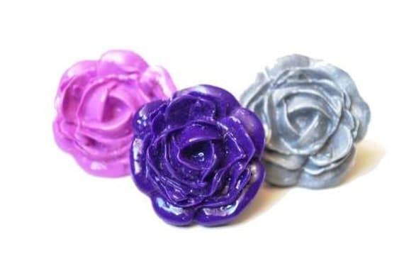 Set of 3 Large Rose Rings -  Purple