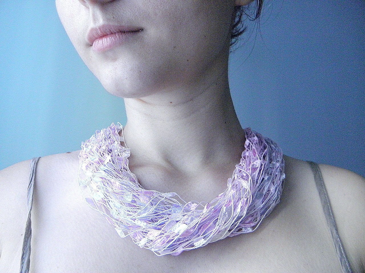 Silk ribbon and acrylic necklace