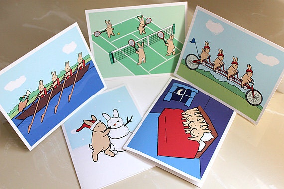 Bunny cards for sale at Etsy