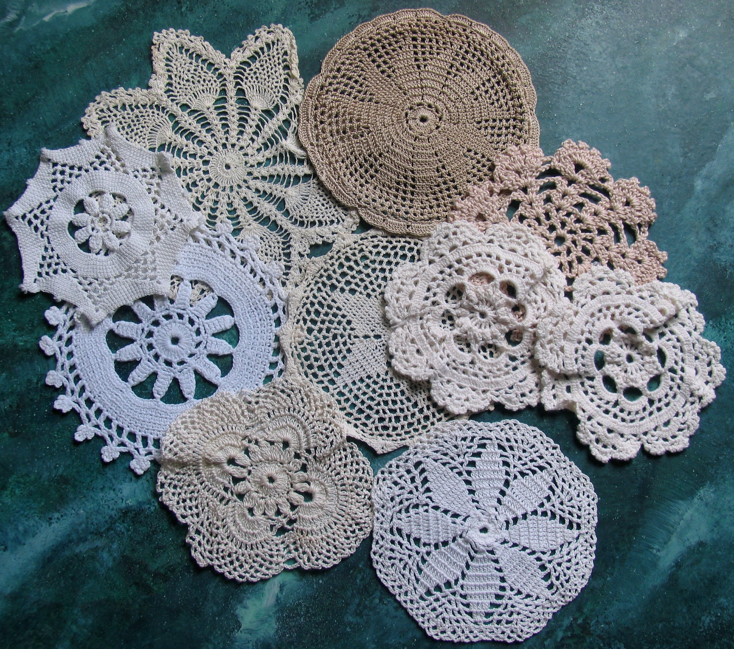 10 Lovely Little Lacy Crochet Vintage Doilies, White and Ecru