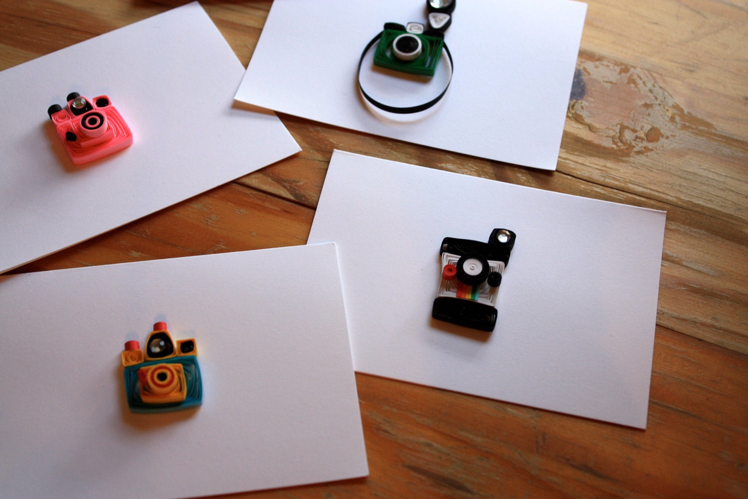 Vintage Camera Quilled Greeting Cards - Set of 5 A2-  Holga, Diana, Instamatic