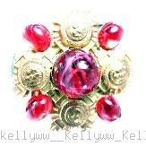 Richelieu Signed Big Red Maltese Cross Pin Brooch Vintage