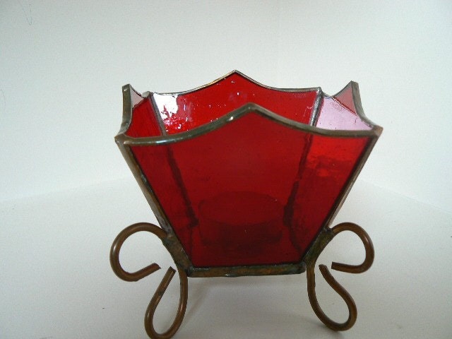Votive, Stained Glass Red Transparent and Copper