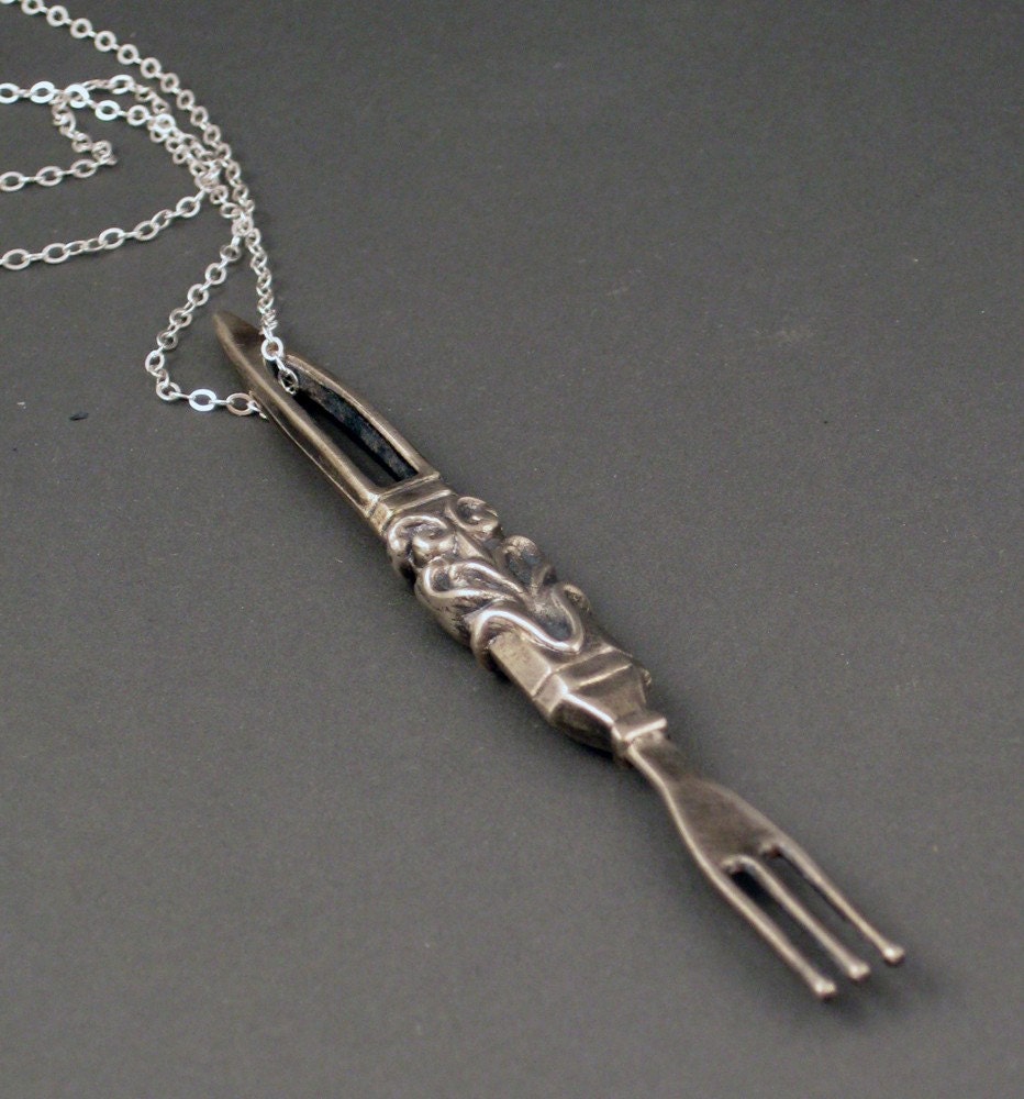 SALE  Cocktail Fork solid silver necklace
