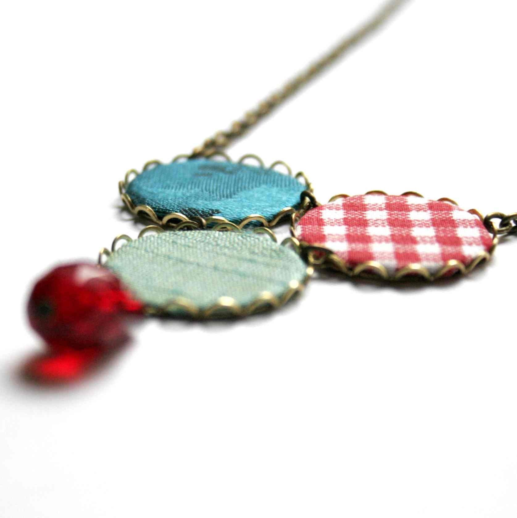 Almost
                                    Weekend - necklace made of fabric and brass filigrees on brass chain